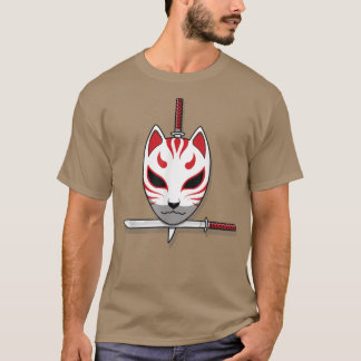 Kitsune Mask Japanese Nine Tailed Fo and Swords T-shirt