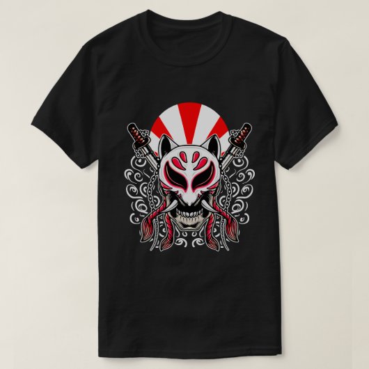 Kitsune Mask met gekruiste Katanas T-shirt (Design voorkant)