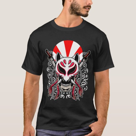 Kitsune Mask met gekruiste Katanas T-shirt (Voorkant)