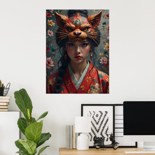 Kitsune Mask Portrait Poster (Thuiskantoor)