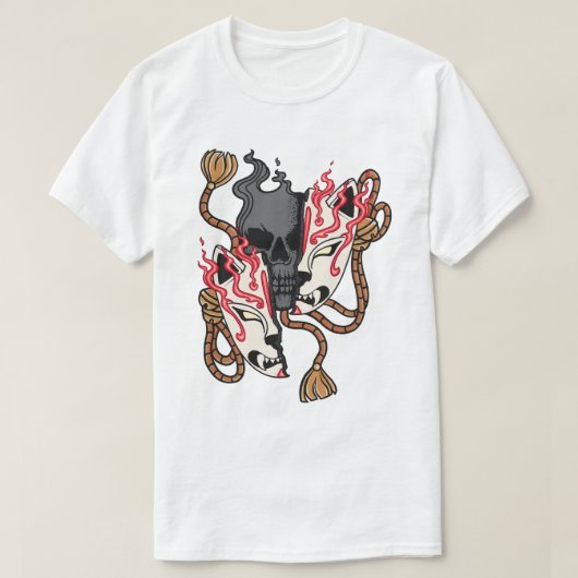 Kitsune Mask Skull Split T-shirt (Design voorkant)