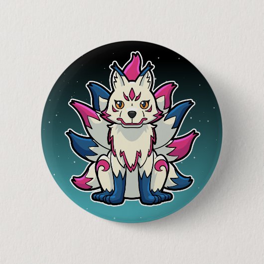 Kitsune negenstaartvos: Japanse Yokai Ronde Button 5,7 Cm (Voorkant)