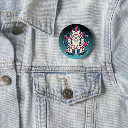 Kitsune negenstaartvos: Japanse Yokai Ronde Button 5,7 Cm (In situ)