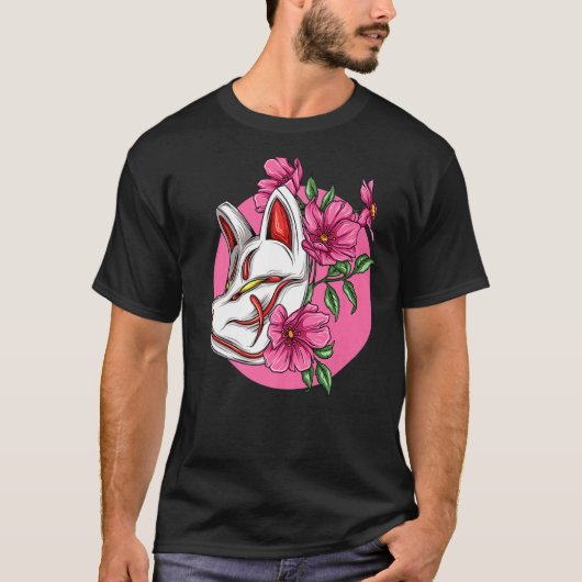 Kitsune Nine Tailed Fox Sakura Cherry Blossom Flow T-shirt (Voorkant)