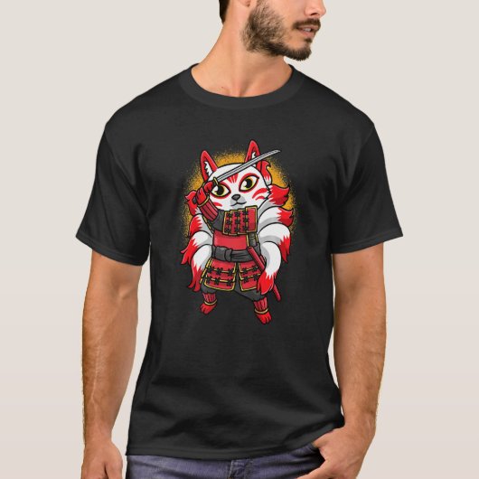 Kitsune Ninja Nine Tailed Fox Japanse Samurai Mann T-shirt (Voorkant)