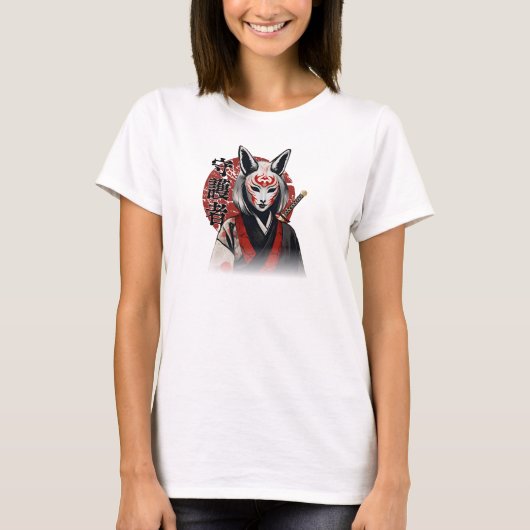 Kitsune Samurai Guardian – Japanese Fox Warrior T-shirt (Voorkant)