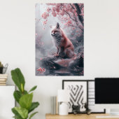 Kitsune Spirit – Japanese Fox in Blossom Forest Poster (Thuiskantoor)