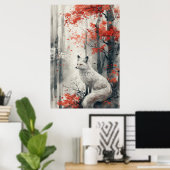 Kitsune Spirit – Japanese Fox in Blossom Forest Poster (Thuiskantoor)