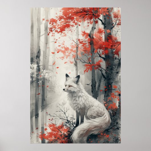 Kitsune Spirit – Japanese Fox in Blossom Forest Poster (Voorkant)