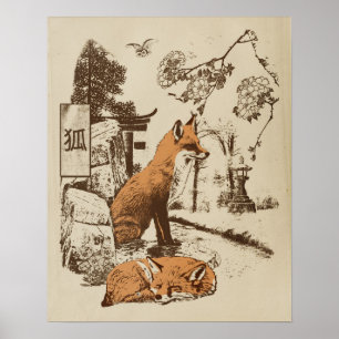 Kitsune - Traditioneel Japans Straatmode-ontwerp Poster