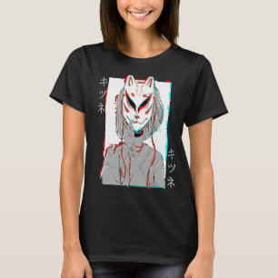 Kitsune Vossenmasker Vaporwave Glitch Japan Stijl T-shirt
