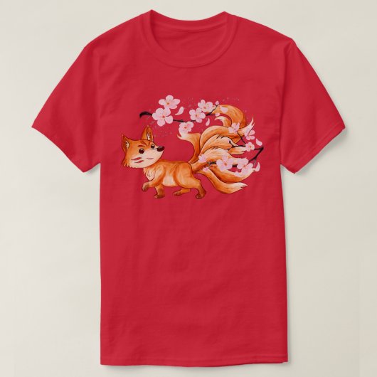 Kitsune Yokai Fox Fantasy Japanese Folklore Cherry T-shirt (Design voorkant)