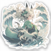Kitsune Yokai Girl Sticker - Japanse Mythische Kun (Voorkant)