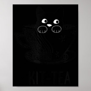 KitTea Cat Lover Cute en Fun Black Cat Poster