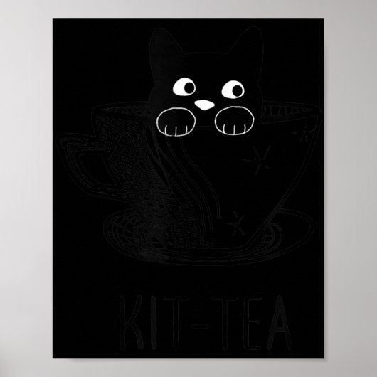 KitTea Cat Lover Cute en Fun Black Cat Poster (Voorkant)