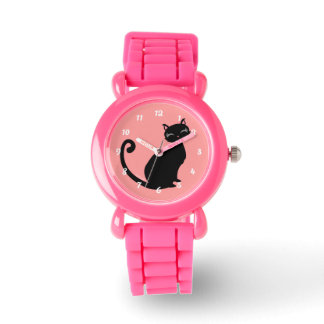 Kitteh Lurve - Zwart Kat aangepaste kleur achtergr Horloge