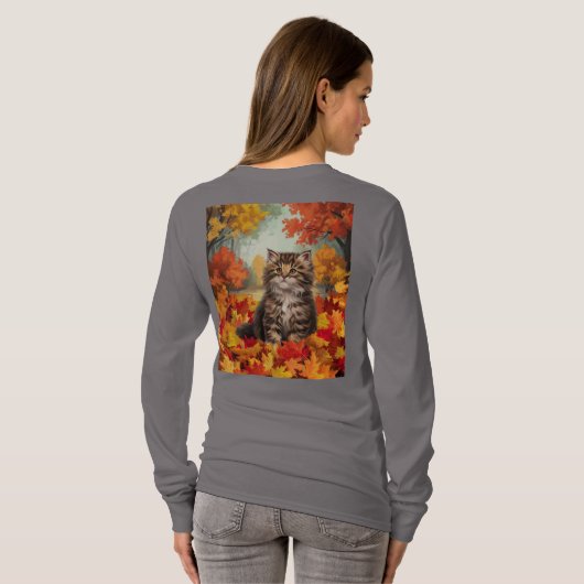 Kitten Autumn Leaves T-shirt (Achterkant volledig)