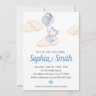 Kitten Baby Meisje Baby shower Ballonnen Wolken Kaart