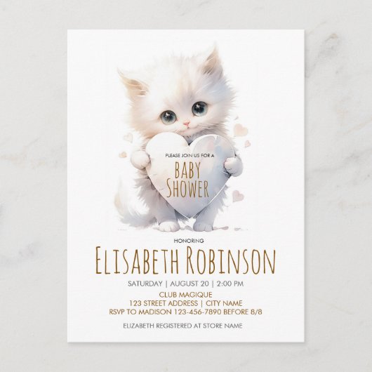 Kitten Baby shower gepersonaliseerde uitnodiging (Voorkant)