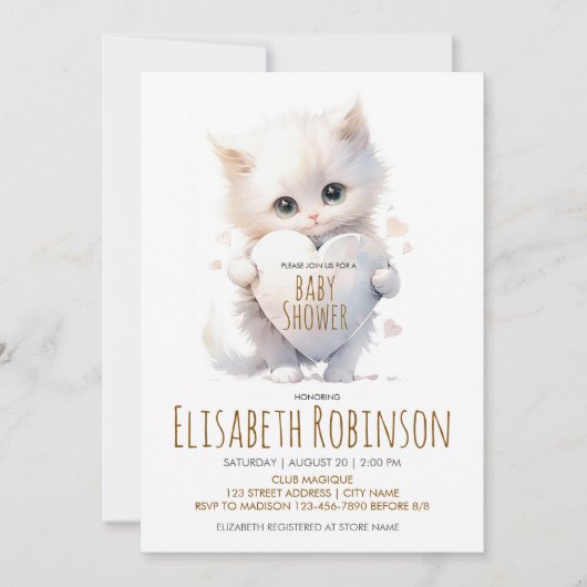 Kitten Baby shower gepersonaliseerde uitnodiging (Voorkant)