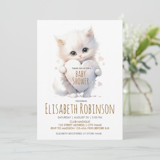 Kitten Baby shower gepersonaliseerde uitnodiging (Staand voorkant)
