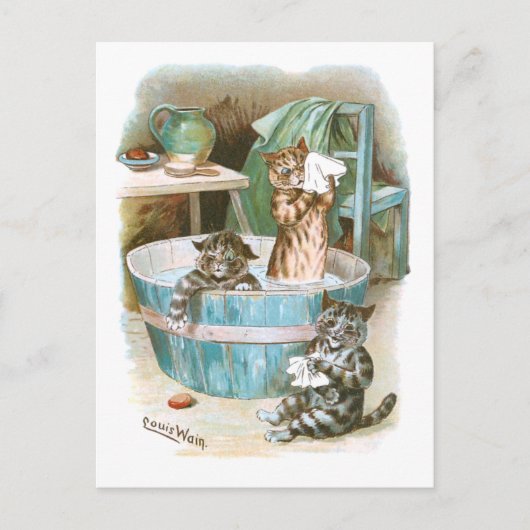 Kitten Bath van Louis Wain Briefkaart (Voorkant)