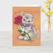  - Kitten biedt een Roos aan, Kaart (Gele Bloem)
