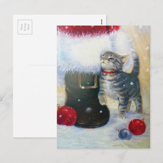 Kitten bij Santa's Boot Feestdagenkaart (Voorkant / Achterkant)