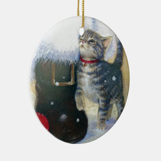 Kitten bij Santa's Boot Keramisch Ornament (Rechts)
