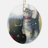 Kitten bij Santa's Boot Keramisch Ornament (Links)