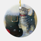 Kitten bij Santa's Boot Keramisch Ornament (Achterkant)