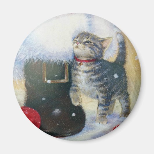 Kitten bij Santa's Boot Magneet (Voorkant)