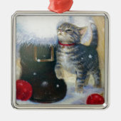 Kitten bij Santa's Boot Metalen Ornament (Voorkant)