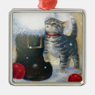 Kitten bij Santa's Boot Metalen Ornament