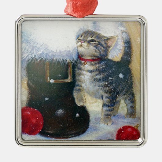 Kitten bij Santa's Boot Metalen Ornament (Voorkant)