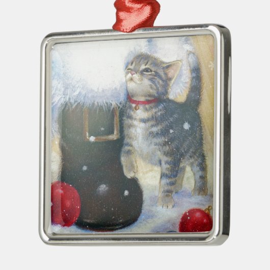 Kitten bij Santa's Boot Metalen Ornament (Links)