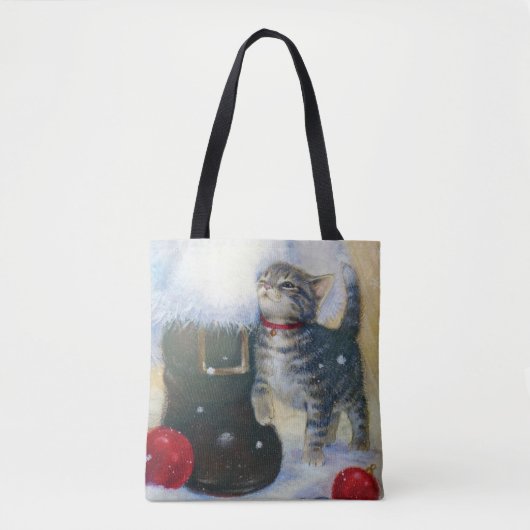 Kitten bij Santa's Boot Tote Bag (Voorkant)
