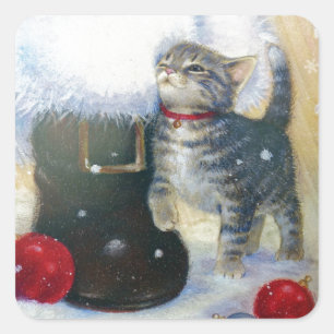 Kitten bij Santa's Boot Vierkante Sticker