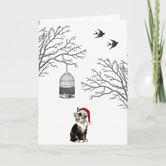 Kitten  Birdcage Kerst Kaart (Voorkant)