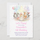 Kitten Birthday Invitation, Cute Cat Girl Theme Kaart (Voorkant)