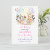 Kitten Birthday Invitation, Cute Cat Girl Theme Kaart (Staand voorkant)
