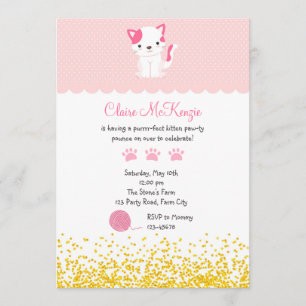 Kitten Birthday Invitation (Cute Kitty Cat) Kaart