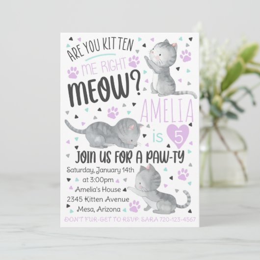 Kitten Birthday nodigt u me uit Kaart (Staand voorkant)