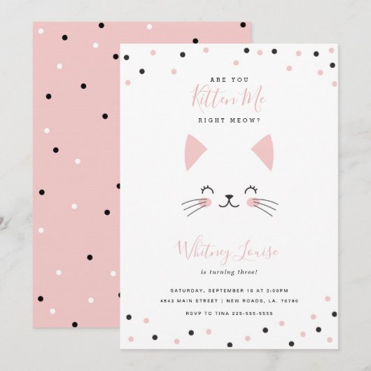 Kitten Birthday Party-uitnodigingen Kaart (Voorkant / Achterkant)