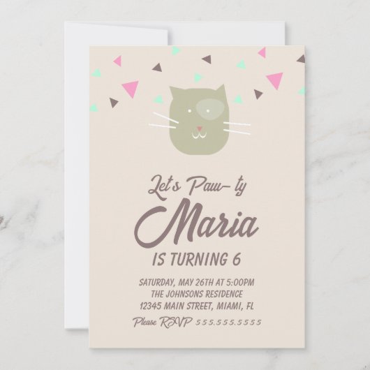 Kitten Birthday Paw-ty Party Animal Confetti Kaart (Voorkant)