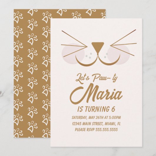 Kitten Birthday Paw-ty Party Animal Kaart (Voorkant / Achterkant)
