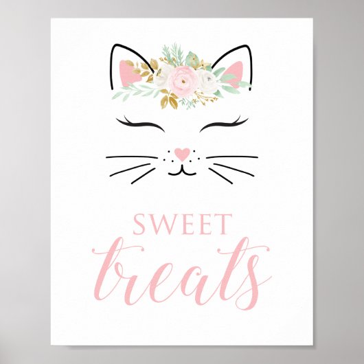 Kitten Birthday Sweet Treons Sign Floral kat Poster (Voorkant)