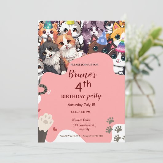 Kitten Birthday Uitnodiging (Staand voorkant)