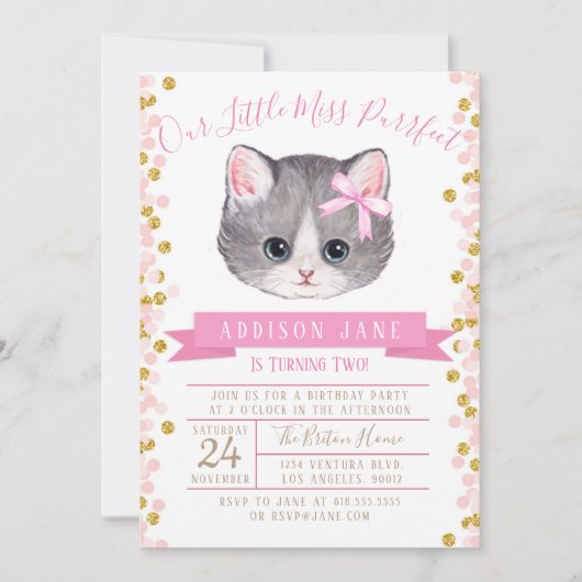 Kitten Birthday Uitnodiging (Voorkant)