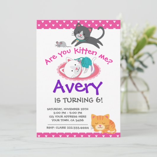 Kitten Birthday Uitnodiging, Pet-adoptiegroep Kaart (Staand voorkant)